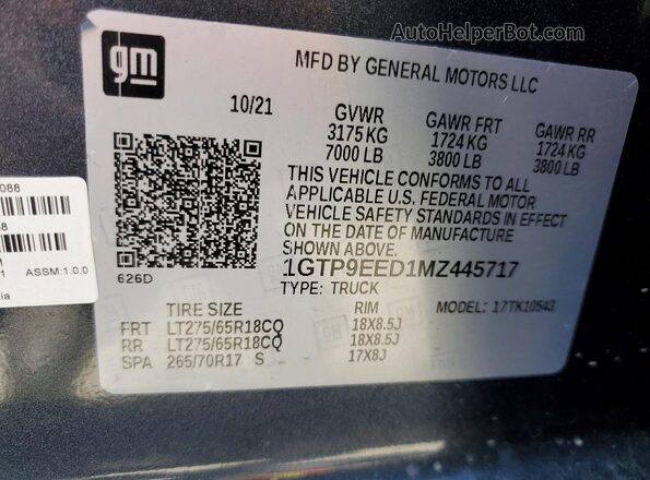 1GTP9EED1MZ445717 2021 GMC SIERRA Charcoal Շարժիչի բաժամունքի տեսք