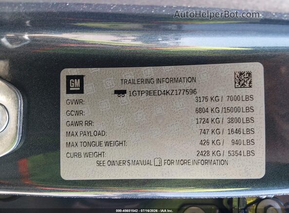 1GTP9EED4KZ177596 2019 GMC SIERRA Blue Engine compartment view