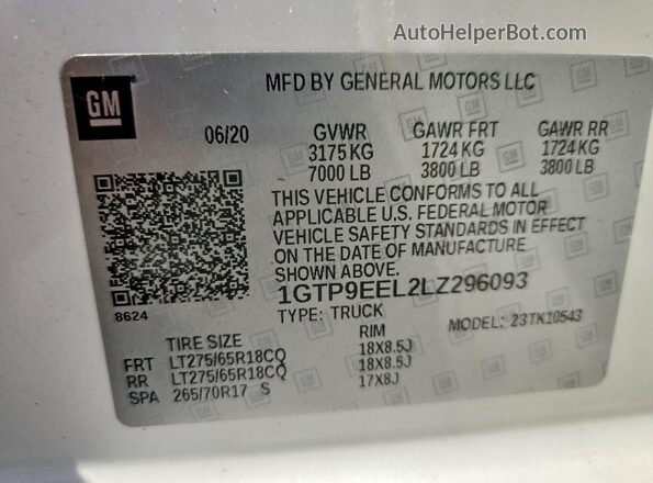 1GTP9EEL2LZ296093 2020 GMC SIERRA White Շարժիչի բաժամունքի տեսք
