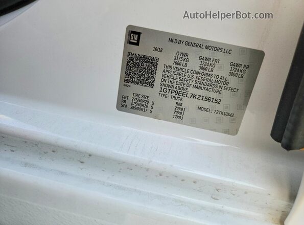 1GTP9EEL7KZ156152 2019 GMC SIERRA White Widok naklejki z numerem VIN