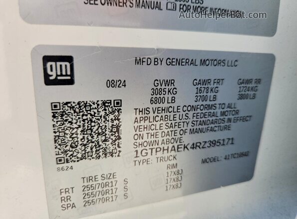 1GTPHAEK4RZ395171 2024 GMC SIERRA White Вид наклейки з VIN-кодом