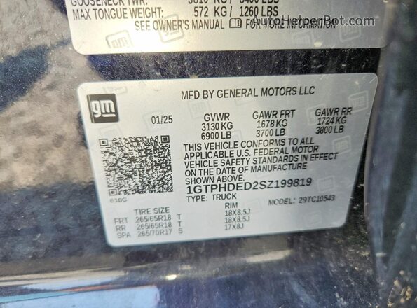 1GTPHDED2SZ199819 2025 GMC SIERRA Gray Vista del compartimento del motor