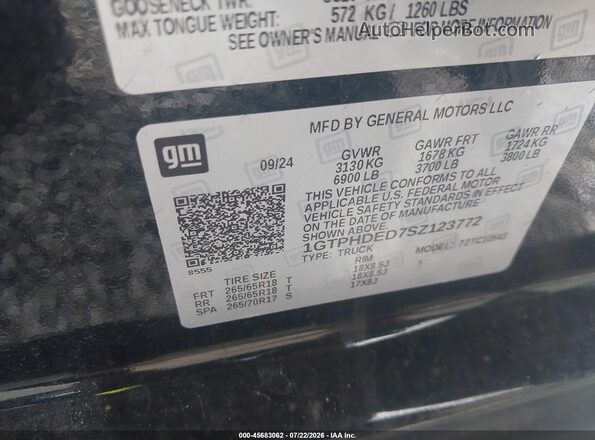 1GTPHDED7SZ123772 2025 GMC SIERRA Black Շարժիչի բաժամունքի տեսք