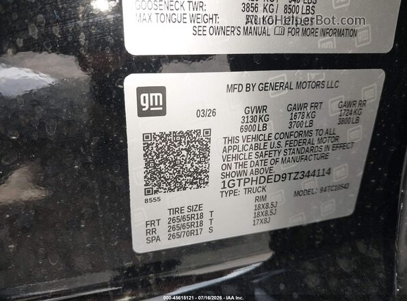 1GTPHDED9TZ344114 2026 GMC SIERRA Black Շարժիչի բաժամունքի տեսք