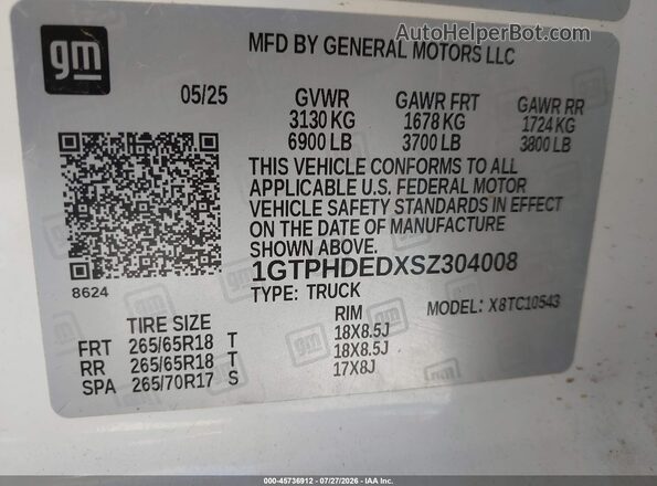 1GTPHDEDXSZ304008 2025 GMC SIERRA White Вид підкапотного простору