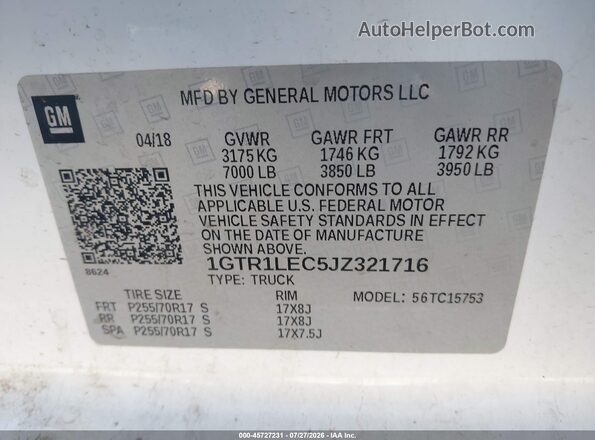 1GTR1LEC5JZ321716 2018 GMC SIERRA Белый Вид подкапотного пространства