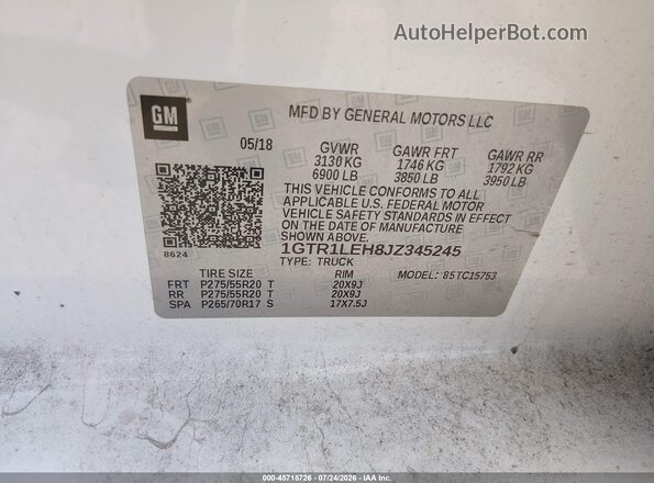 1GTR1LEH8JZ345245 2018 GMC SIERRA Белый Вид подкапотного пространства