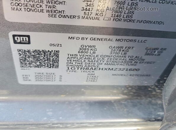 1GTR8AEHXMZ321680 2021 GMC SIERRA Gray Շարժիչի բաժամունքի տեսք