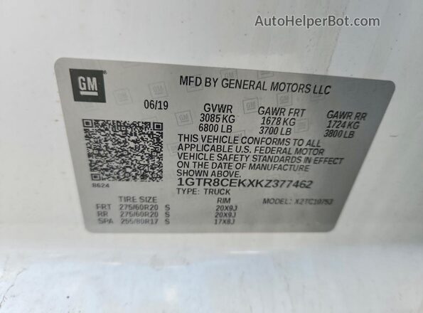 1GTR8CEKXKZ377462 2019 GMC SIERRA White Vista del compartimento del motor