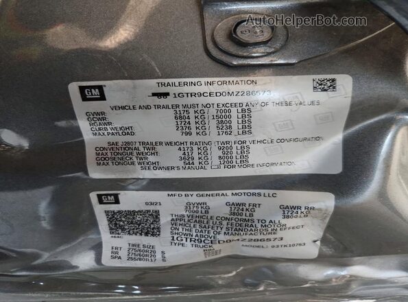 1GTR9CED0MZ286573 2021 GMC SIERRA Серый Вид подкапотного пространства