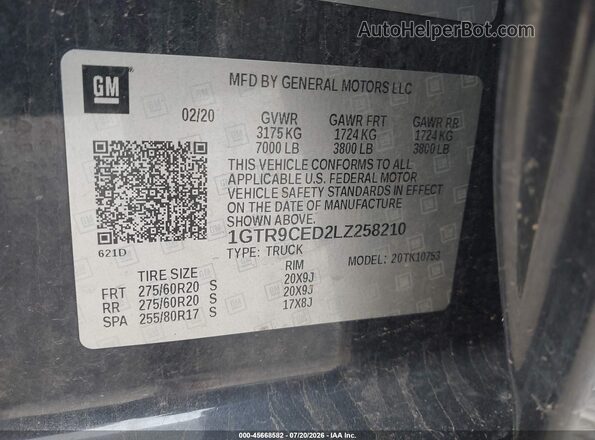 1GTR9CED2LZ258210 2020 GMC SIERRA Black Widok komory silnika