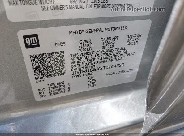 1GTRUCEK2TZ164633 2026 GMC SIERRA Silver Вид підкапотного простору