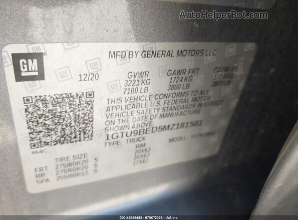 1GTU9BED5MZ181581 2021 GMC SIERRA Silver Vista del compartimento del motor