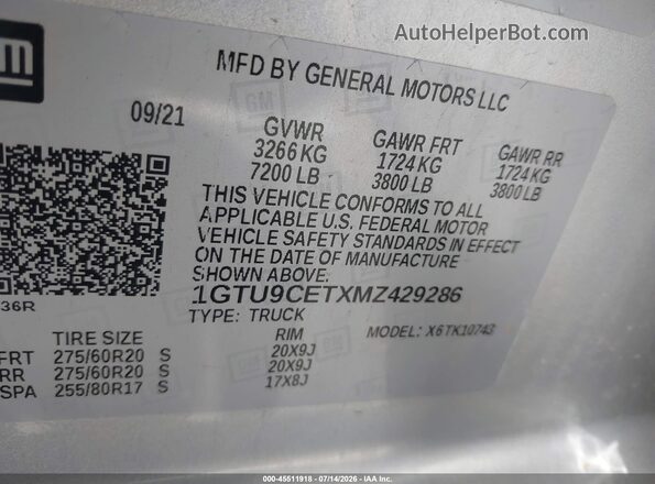 1GTU9CETXMZ429286 2021 GMC SIERRA Silver Շարժիչի բաժամունքի տեսք