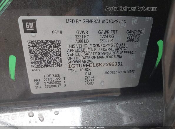 1GTU9FEL6KZ396351 2019 GMC SIERRA Gray Engine compartment view