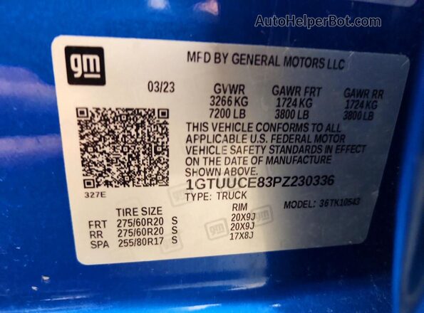 1GTUUCE83PZ230336 2023 GMC SIERRA Blue Շարժիչի բաժամունքի տեսք