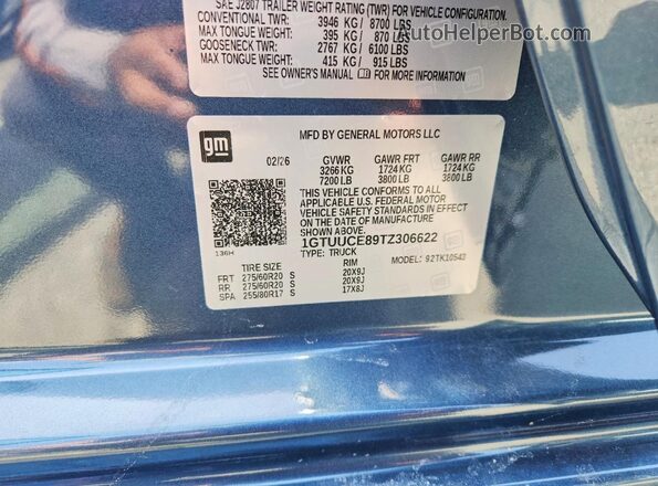 1GTUUCE89TZ306622 2026 GMC SIERRA Blue Շարժիչի բաժամունքի տեսք