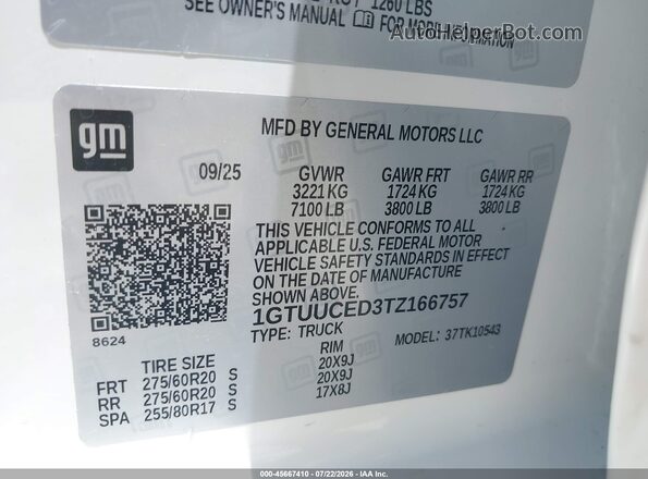 1GTUUCED3TZ166757 2026 GMC SIERRA White Engine compartment view