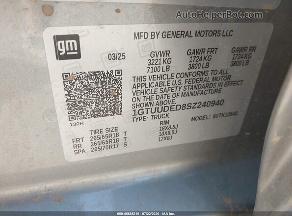 1GTUUDED8SZ240940 2025 GMC SIERRA Silver Շարժիչի բաժամունքի տեսք