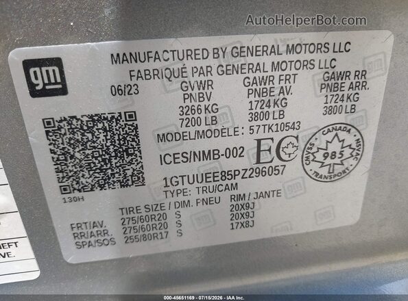 1GTUUEE85PZ296057 2023 GMC SIERRA Gray Widok komory silnika