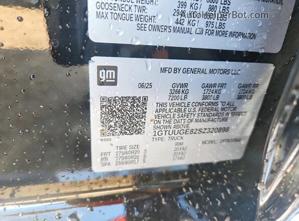 1GTUUGE82SZ320898 2025 GMC SIERRA Black Vista de la etiqueta del VIN