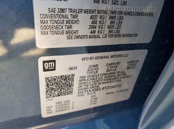 1GTUUGEL4TZ154731 2026 GMC SIERRA Blue Widok komory silnika