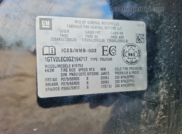 1GTV2LEC0GZ194717 2016 GMC SIERRA Black Engine compartment view
