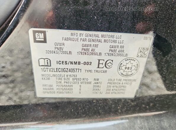 1GTV2LEC0GZ405771 2016 GMC SIERRA Black Vista del compartimento del motor
