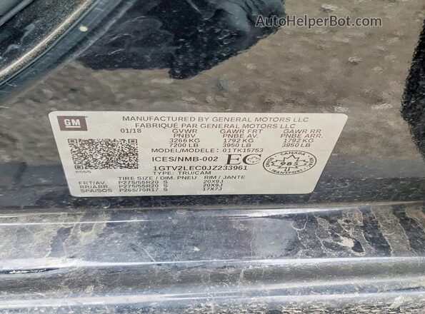 1GTV2LEC0JZ233961 2018 GMC SIERRA Black Vista del compartimento del motor
