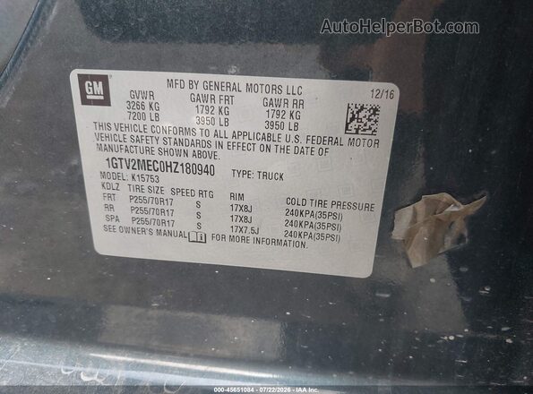 1GTV2MEC0HZ180940 2017 GMC SIERRA Dark Blue Вид підкапотного простору