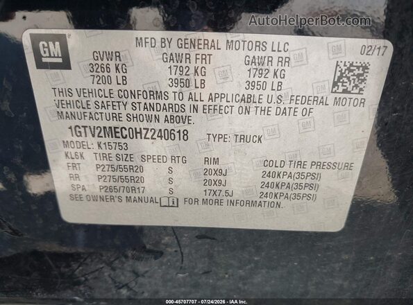 1GTV2MEC0HZ240618 2017 GMC SIERRA Black Widok komory silnika
