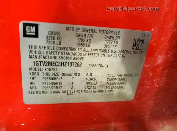 1GTV2MEC3HZ107268 2017 GMC SIERRA Red Engine compartment view