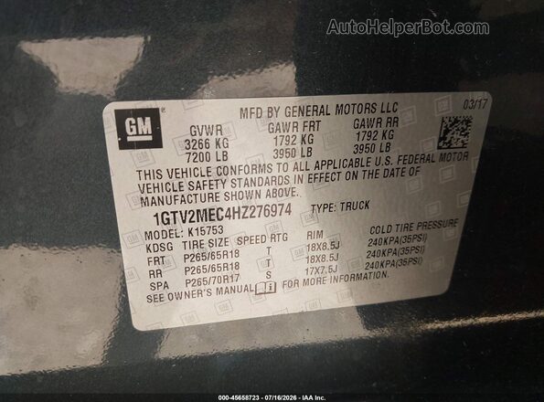 1GTV2MEC4HZ276974 2017 GMC SIERRA Blue Engine compartment view