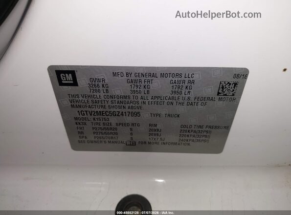 1GTV2MEC5GZ417095 2016 GMC SIERRA White Вид підкапотного простору