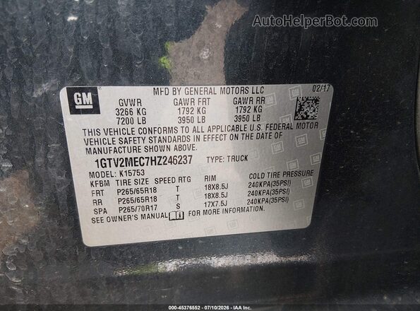 1GTV2MEC7HZ246237 2017 GMC SIERRA Gray Engine compartment view