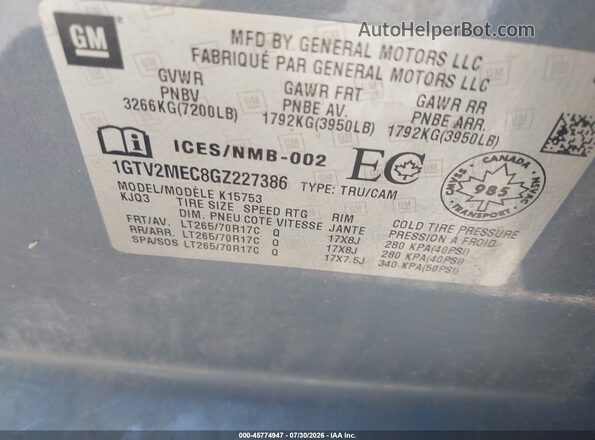 1GTV2MEC8GZ227386 2016 GMC SIERRA Серый Вид подкапотного пространства