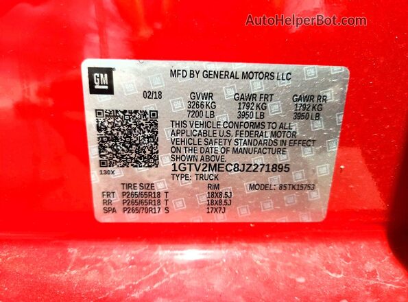 1GTV2MEC8JZ271895 2018 GMC SIERRA Красный Вид подкапотного пространства