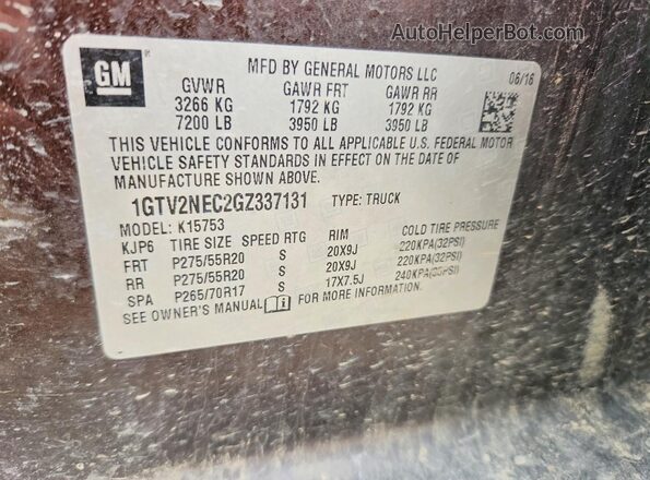 1GTV2NEC2GZ337131 2016 GMC SIERRA Black VIN կոդի պիտակի տեսք