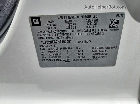 1GTV2NEC2HZ102407 2017 GMC SIERRA White Շարժիչի բաժամունքի տեսք
