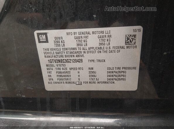 1GTV2NEC3GZ120428 2016 GMC SIERRA Black Widok komory silnika