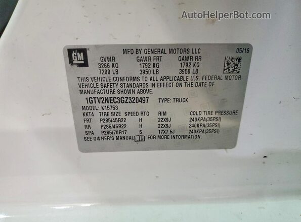 1GTV2NEC3GZ320497 2016 GMC SIERRA White Շարժիչի բաժամունքի տեսք