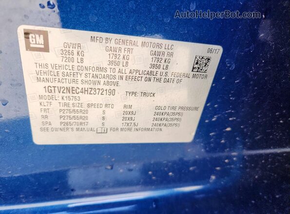 1GTV2NEC4HZ372190 2017 GMC SIERRA Blue VIN sticker view