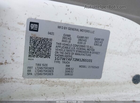 1GTW7AF72M1265101 2021 GMC SAVANA CARGO Белый Вид подкапотного пространства