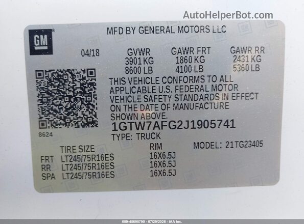 1GTW7AFG2J1905741 2018 GMC SAVANA 2500 White Vista del compartimento del motor
