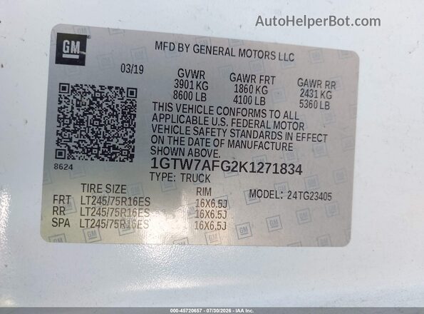 1GTW7AFG2K1271834 2019 GMC SAVANA 2500 Белый Вид подкапотного пространства
