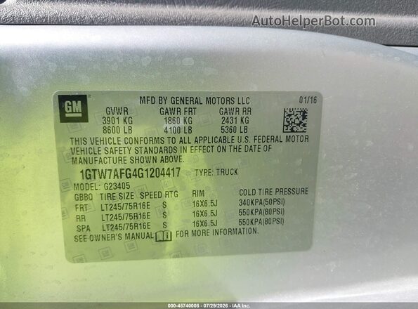 1GTW7AFG4G1204417 2016 GMC SAVANA 2500 Silver Engine compartment view