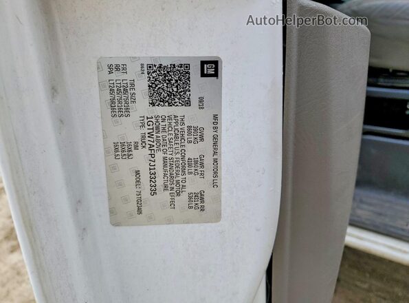 1GTW7AFP7J1332335 2018 GMC SAVANA White Widok naklejki z numerem VIN