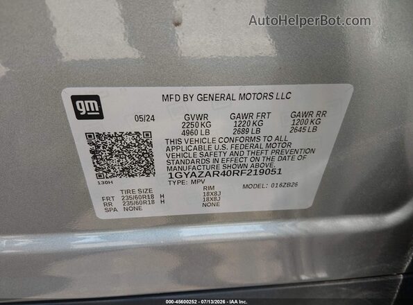 1GYAZAR40RF219051 2024 CADILLAC XT4 Silver Vista del compartimento del motor