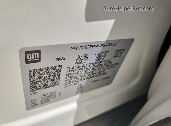 1GYAZAR41RF129701 2024 CADILLAC XT4 White Vista de la etiqueta del VIN
