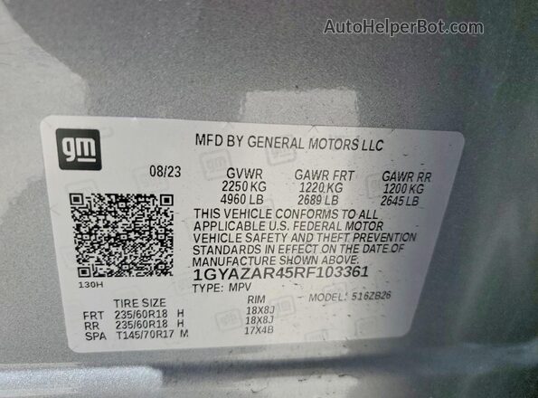 1GYAZAR45RF103361 2024 CADILLAC XT4 Blue VIN sticker view